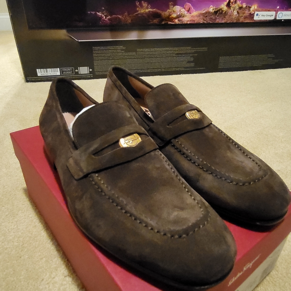 Salvatore Ferragamo Madison Rodeo Penny Loafer Dark Brown Suede Italy
